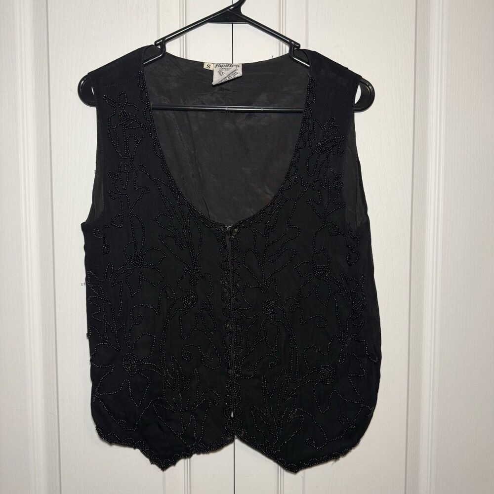 Vintage Papillon Vancouver Los Angeles Vest Black Beaded Size Small